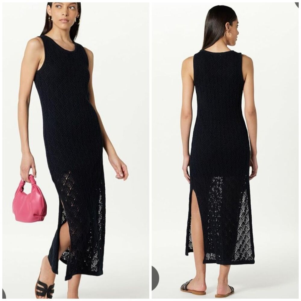 The Drop Large Ritu Crochet Maxi Summer Dress Black